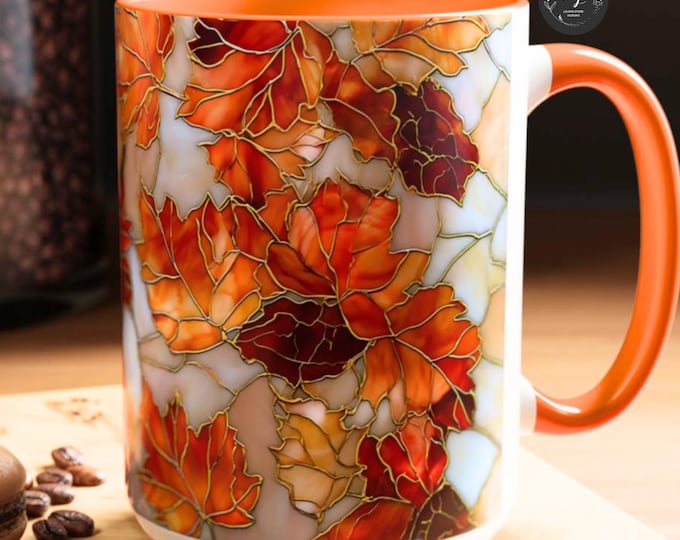Autumn Maple Leaf Mug: Fall Stained Glass Effectcoffee Coffee Cup Ceramic Seasonl mug ThanksgivingGift,
