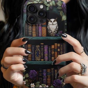 Floral Bookshelf Phone Case: Dark Academia Book Lover Gift