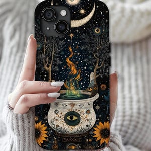 Celestial Cauldron Phone Case Witch Floral Design, Spooky Halloween Magic iPhone Pixel Galaxy  Cover