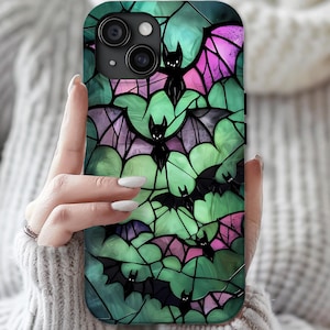 Halloween Bat Phone Case: Faux Stained Glass Gothic Design Spooky season iPhone Galaxy pixel