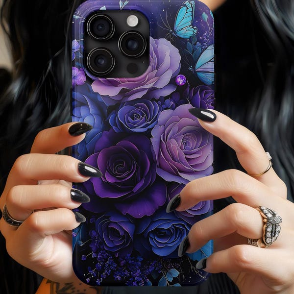 Purple Floral iPhone Case Victorian Boho Butterfly Phone Cover iPhone Galaxy Pixel Gift Her