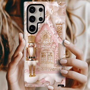 Gingerbread Nutcracker Christmas Phone Case: Pink Holiday Design iPhone Galaxy Pixel