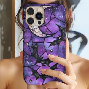 Gothic Celestial Phone Case, Purple Black Bats  Faux Stained Glass Design iPhone 17 Galaxy