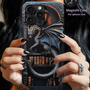 Magnetic Dragon Bookshelf iPhone Case: Fantasy Library Design Mythical Gift