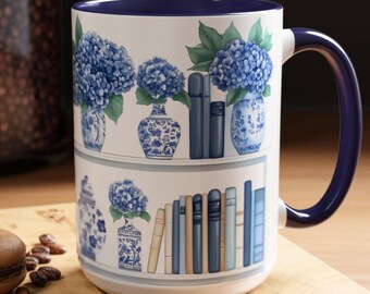 Bookshelf Ceramic Coffee Mug: Bookish Bibliophile Reader Gift Literary Kitchen Decor, Book Lover Drinkware,
