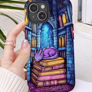 Dragon Sleeping on Books Phone Case: Fantasy Reader Gift