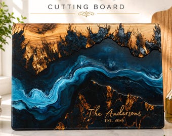 Custom Glass Cutting Board Personalized Wedding Gift for Couple, Family Name Kitchen Decor, Housewarming Anniversary Gift
