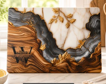 Custom Family Name Glass Cutting Board, Personalized Marble Wood Charcuterie Cheeseboard, Elegant Kitchen Decor, Anniversary Gift