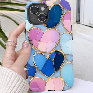 Faux Stained Glass Hearts Phone Case: Valentine&#39;s Day Collage, mosaic Cover, iPhone Galaxy, Pixel