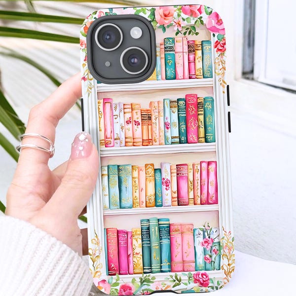 Floral Bookshelf Phone Case: Vintage Book Lover Gift Bookworms  Flower Enthusiasts iPhone Galaxy Pixel