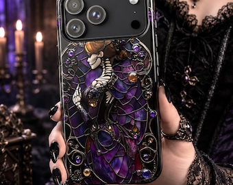 Skull Girl Faux Stained Glass Phone Case: Gothic Celestial Glam iPhone Galaxy Pixel Cover