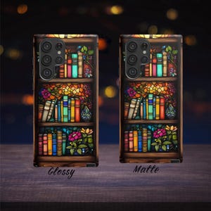 Floral Stained Glass Art Bookshelf Phone Case: Book Lover Gift iPhone Galaxy Pixel image 3