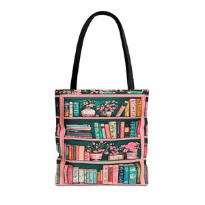 Bookish Tote Bag, Pink and green Canvas Tote for Book Lovers, Library Book Tote, Cute Gift for Readers, book club Gifts