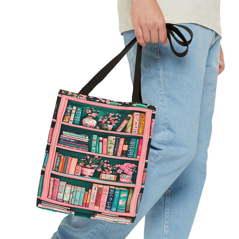Bookish Tote Bag, Pink and green Canvas Tote for Book Lovers, Library Book Tote, Cute Gift for Readers, book club Gifts