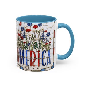America 250 Faux Stained Glass Mug, Wildflower Coffee Mug, Floral Patriotic Cup, Independence Day Gift