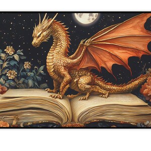 Bookish Dragon Desk Mat, Fantasy Lover Mouse Pad, Gamer Gift, Medieval Gaming Mousepad, Dark Academia Office Decor, Large Desk Accessory