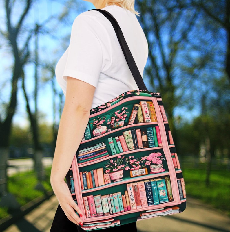 Bookish Tote Bag, Pink and green Canvas Tote for Book Lovers, Library Book Tote, Cute Gift for Readers, book club Gifts