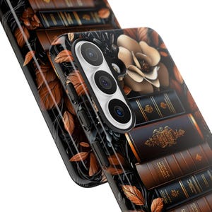 Brown Floral Bookshelf Phone Case, Bookish Flower Unique iPhone Galaxy Pixel Book Lover Gift image 17