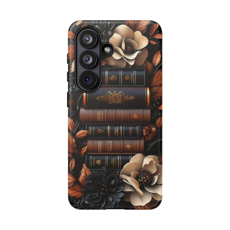 Brown Floral Bookshelf Phone Case, Bookish Flower Unique iPhone Galaxy Pixel Book Lover Gift image 14