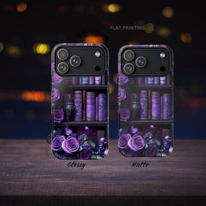 Bookish Phone Case, Purple Floral Vintage Library Design, Dark Academia Gothic iPhone Galaxy, Pixel Bild 5