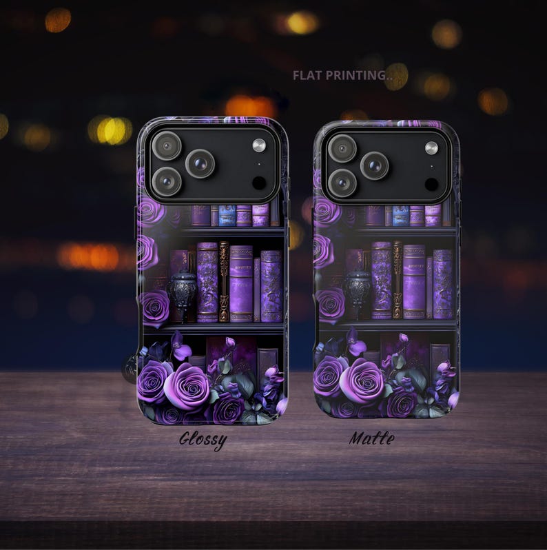 Bookish Phone Case, Purple Floral Vintage Library Design, Dark Academia Gothic iPhone Galaxy, Pixel Bild 5