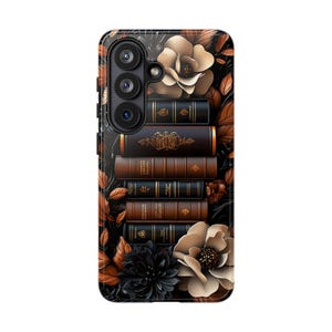 Brown Floral Bookshelf Phone Case, Bookish Flower Unique iPhone Galaxy Pixel Book Lover Gift image 12