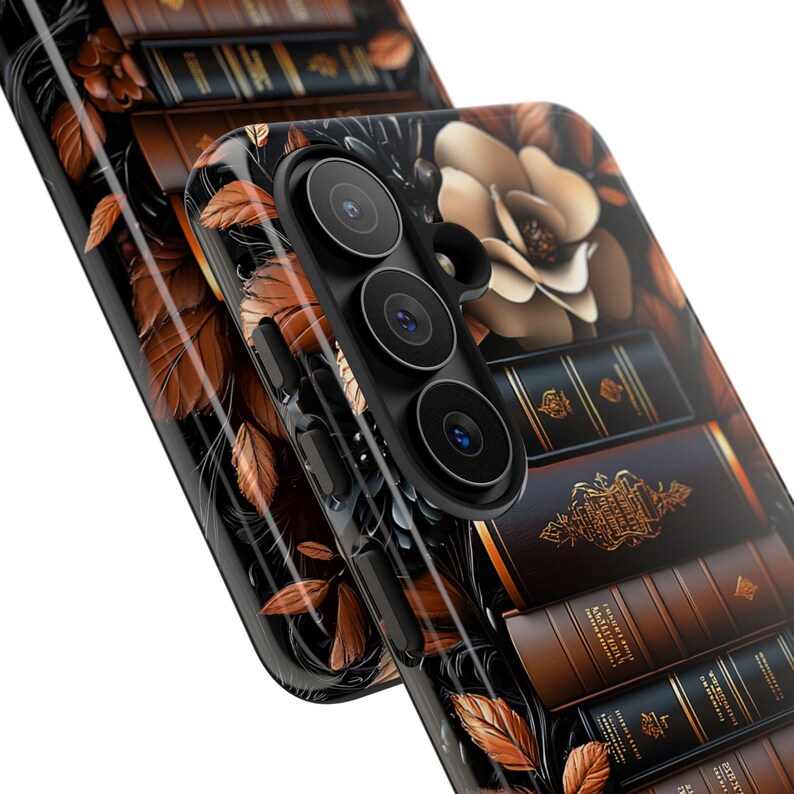 Brown Floral Bookshelf Phone Case, Bookish Flower Unique iPhone Galaxy Pixel Book Lover Gift image 13