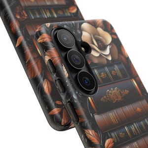 Brown Floral Bookshelf Phone Case, Bookish Flower Unique iPhone Galaxy Pixel Book Lover Gift image 15
