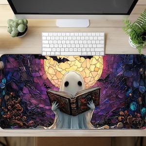 Boo Ghost Desk Mat: Kawaii Halloween Desk Decor for Book Lovers