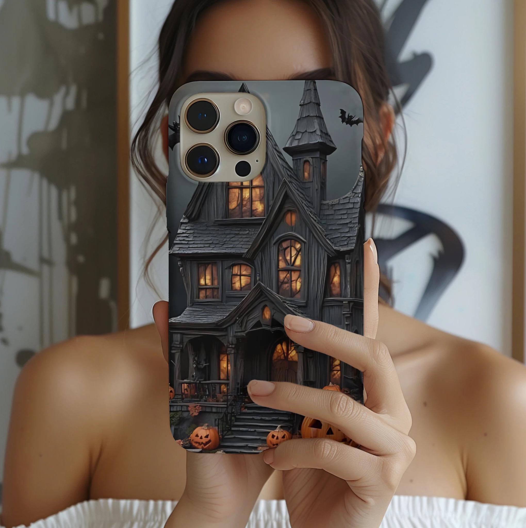 Haunted Mansion Halloween Phone Case, Spooky Gothic Phone Cover, Scary Ghost Phone Protector, Creepy iPhone 16 15,Galaxy S25 Ultra, Pixel 9
