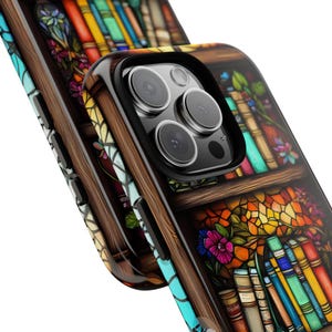 Floral Stained Glass Art Bookshelf Phone Case: Book Lover Gift iPhone Galaxy Pixel image 6