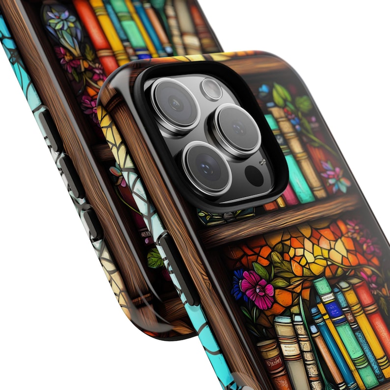 Floral Stained Glass Art Bookshelf Phone Case: Book Lover Gift iPhone Galaxy Pixel image 6