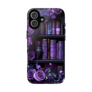Bookish Phone Case, Purple Floral Vintage Library Design, Dark Academia Gothic iPhone Galaxy, Pixel Bild 12
