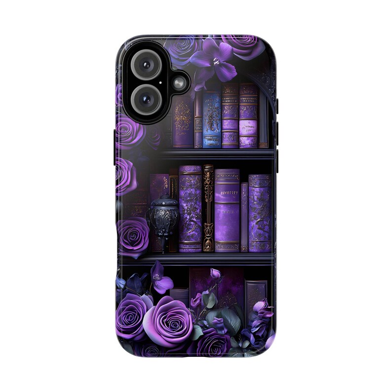 Bookish Phone Case, Purple Floral Vintage Library Design, Dark Academia Gothic iPhone Galaxy, Pixel Bild 12