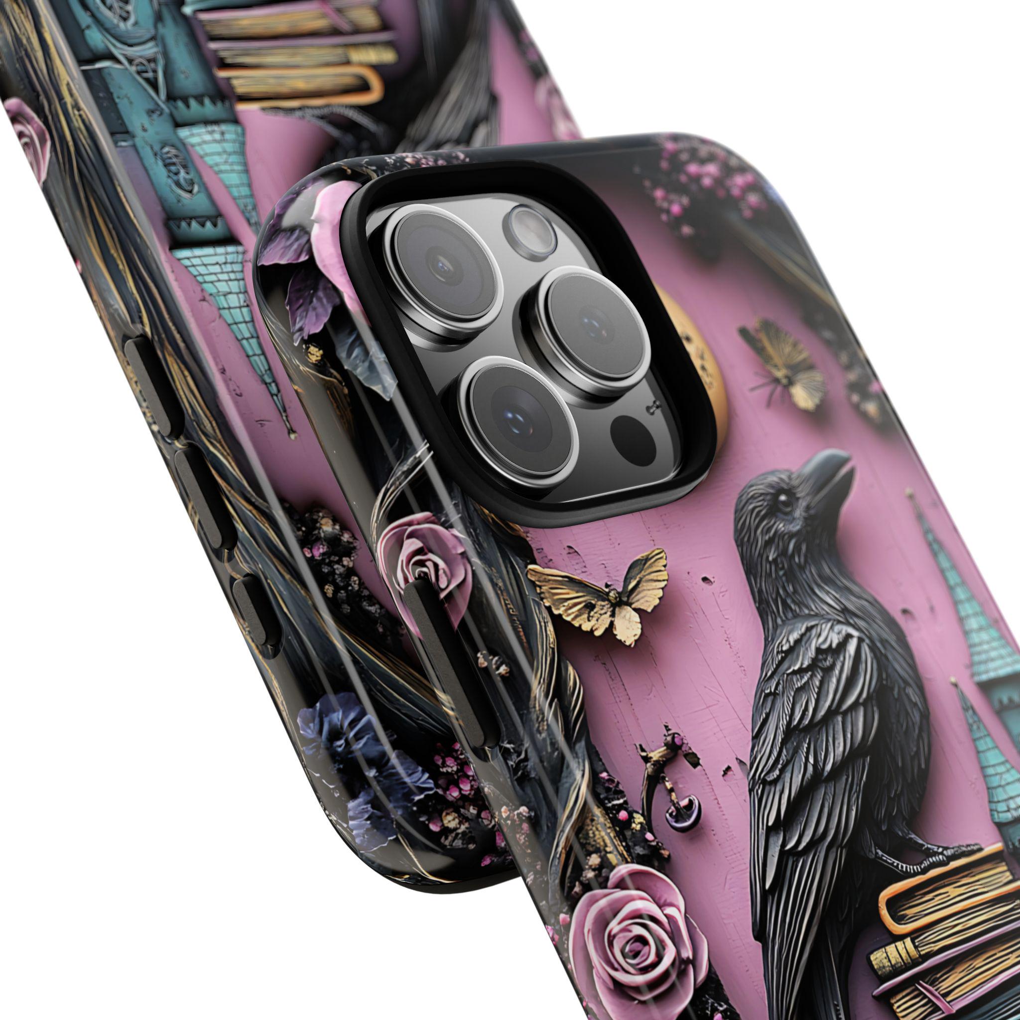 Gothic purple Bookshelf Phone Case Dark Academia Witch Skull floral Book Lover Reading iPhone 16 15 14 13 12, Galaxy S25, Pixel 9 pro case