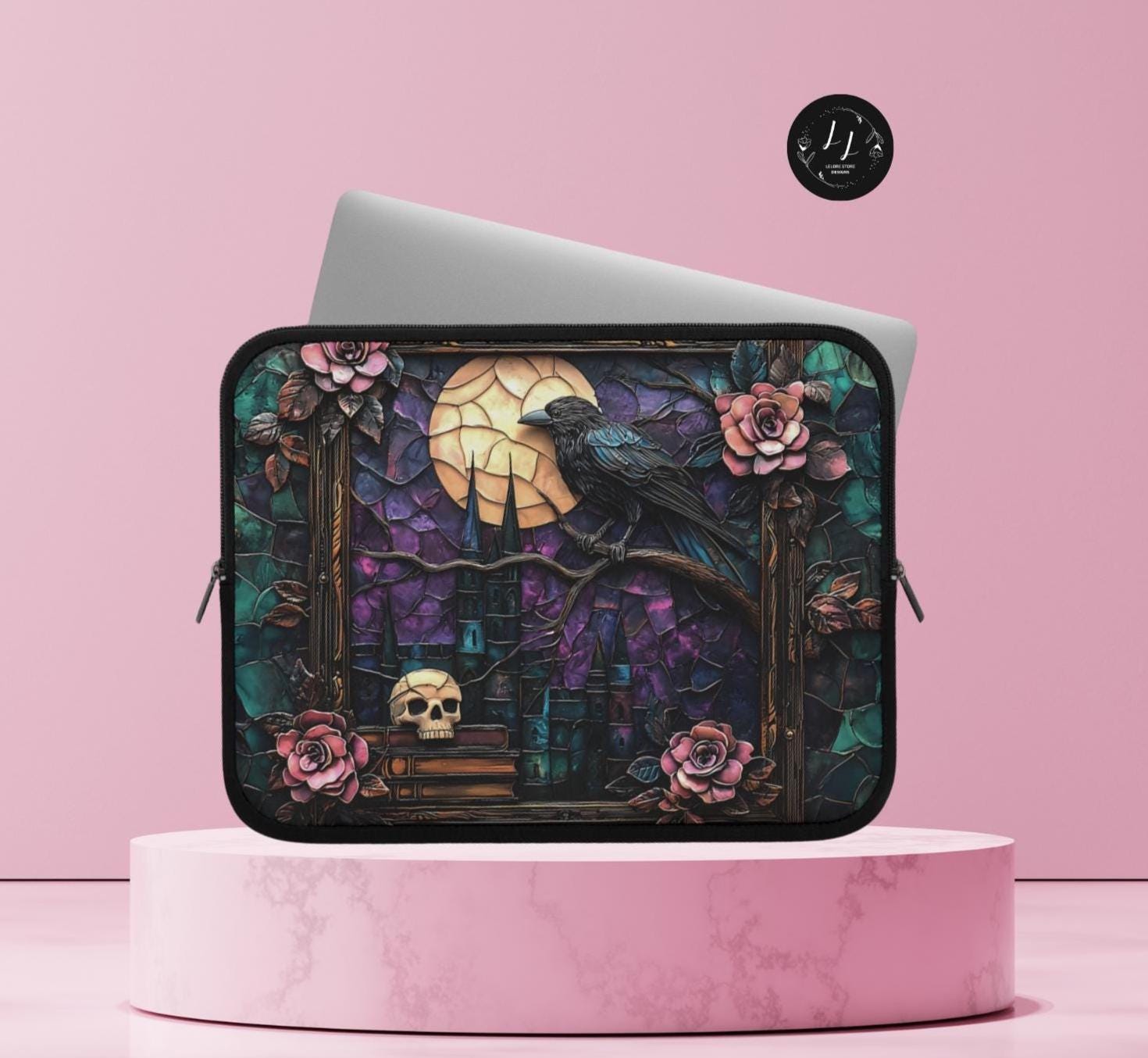 Raven Bookshelf Laptop Sleeve: Gothic Dark Academia iPad Case