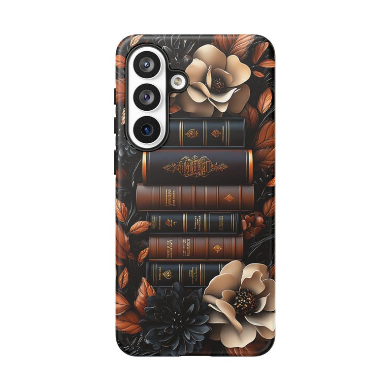 Brown Floral Bookshelf Phone Case, Bookish Flower Unique iPhone Galaxy Pixel Book Lover Gift image 18