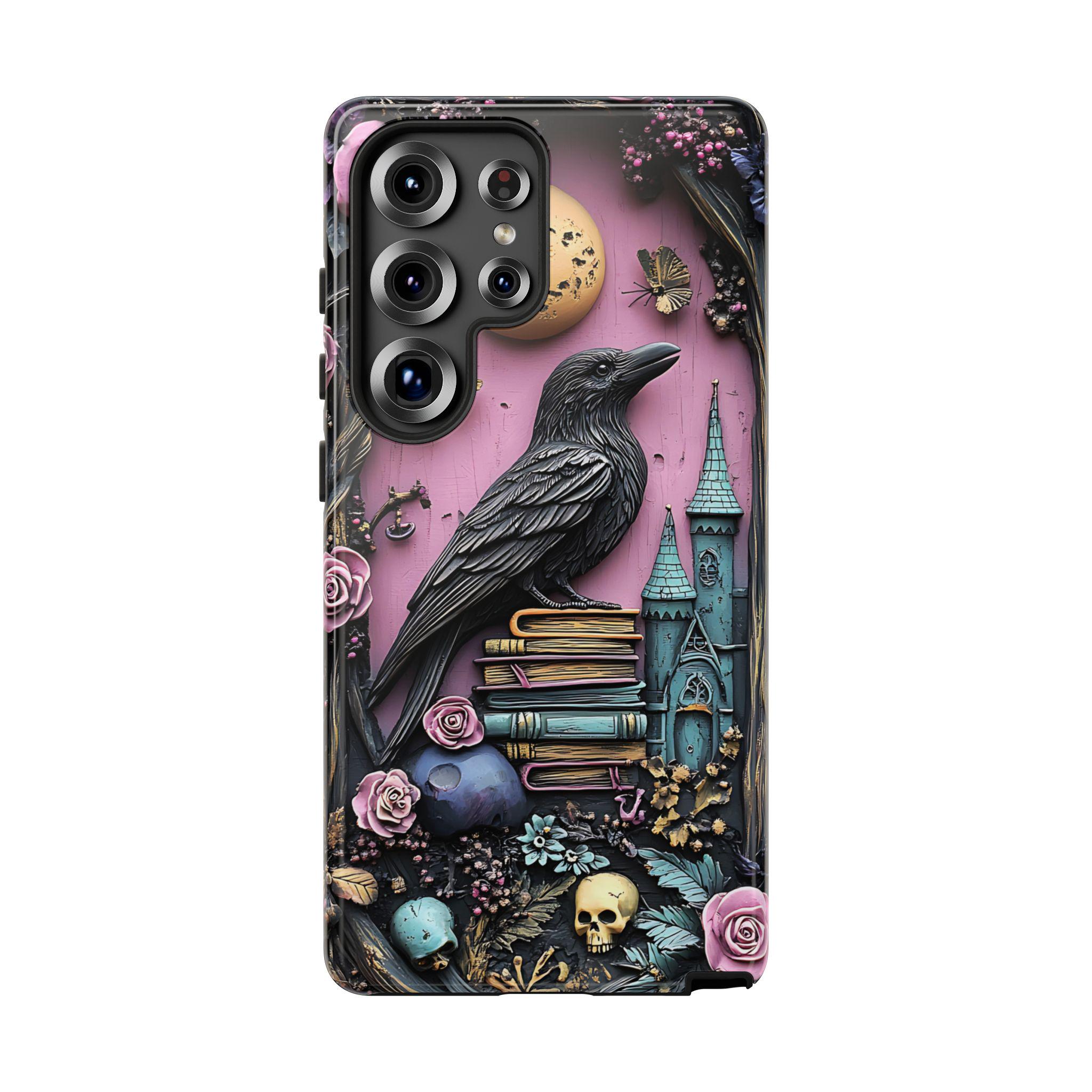 Gothic purple Bookshelf Phone Case Dark Academia Witch Skull floral Book Lover Reading iPhone 16 15 14 13 12, Galaxy S25, Pixel 9 pro case