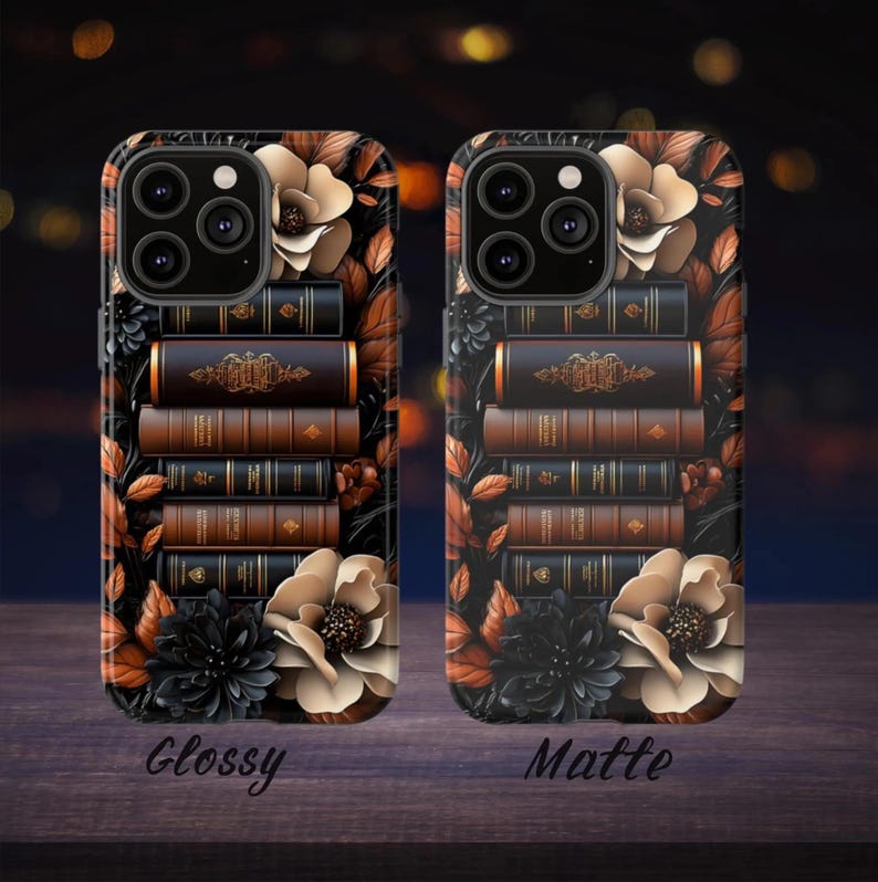 Brown Floral Bookshelf Phone Case, Bookish Flower Aesthetic, Unique iPhone 16 15 14 13 12, Galaxy, Pixel Case, Cute Book Lover Gift