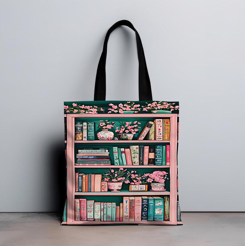 Bookish Tote Bag, Pink and green Canvas Tote for Book Lovers, Library Book Tote, Cute Gift for Readers, book club Gifts