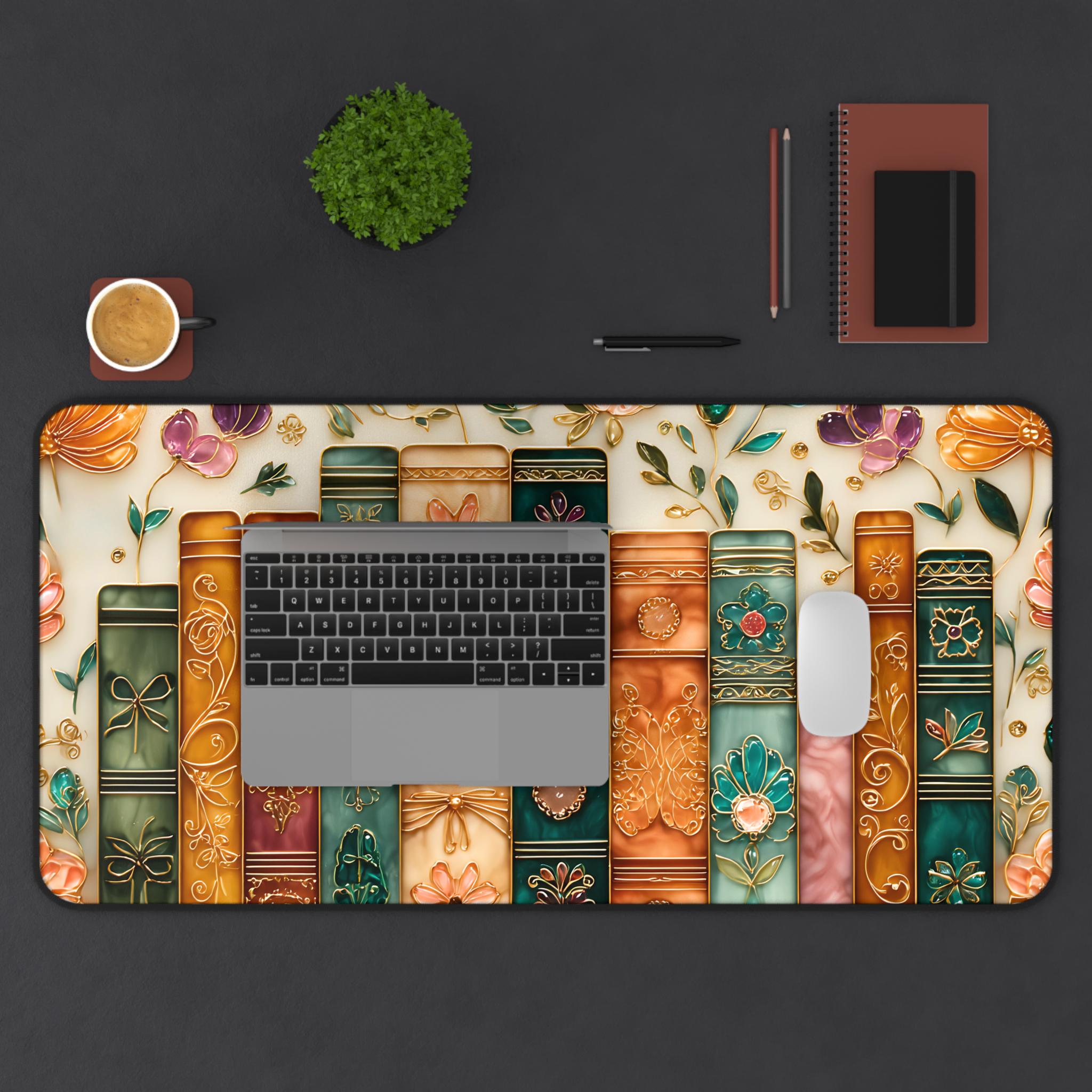 Floral Books Desk Mat, Stained Glass Mousepad, Book Lover Gift Office ...