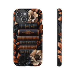 Brown Floral Bookshelf Phone Case, Bookish Flower Unique iPhone Galaxy Pixel Book Lover Gift image 19