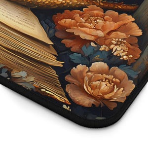 Bookish Dragon Desk Mat, Fantasy Lover Mouse Pad, Gamer Gift, Medieval Gaming Mousepad, Dark Academia Office Decor, Large Desk Accessory