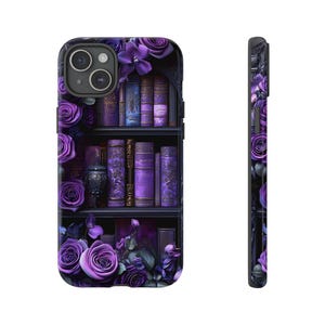 Bookish Phone Case, Purple Floral Vintage Library Design, Dark Academia Gothic iPhone Galaxy, Pixel Bild 2