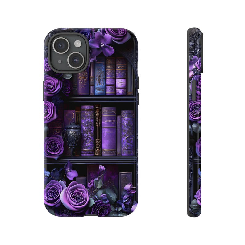 Bookish Phone Case, Purple Floral Vintage Library Design, Dark Academia Gothic iPhone Galaxy, Pixel Bild 2