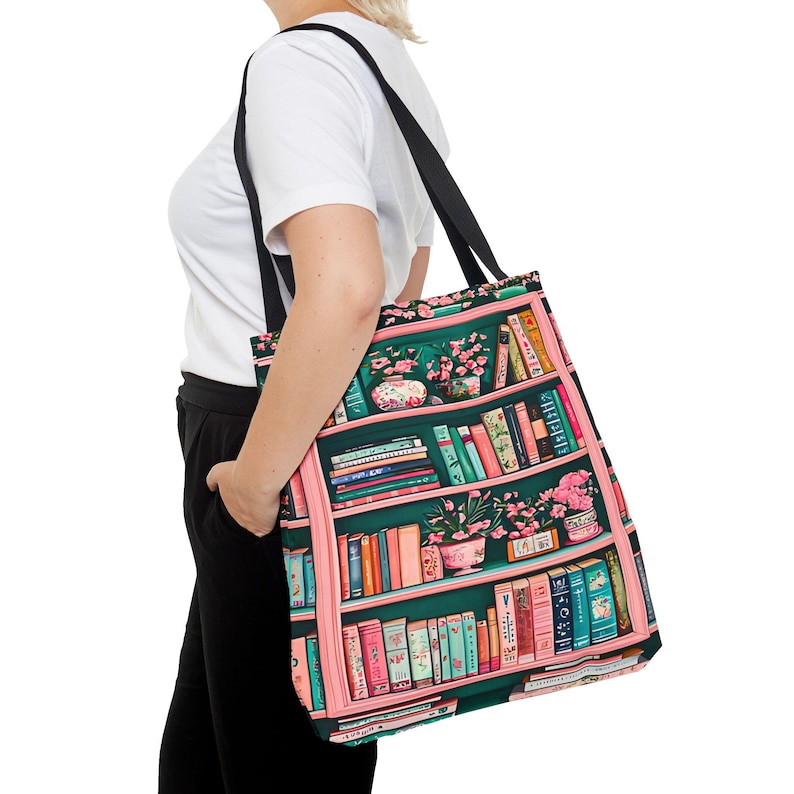 Bookish Tote Bag, Pink and green Canvas Tote for Book Lovers, Library Book Tote, Cute Gift for Readers, book club Gifts