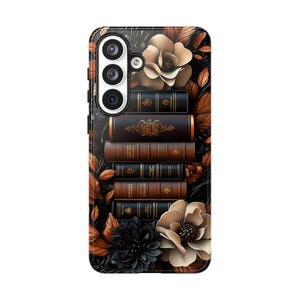 Brown Floral Bookshelf Phone Case, Bookish Flower Unique iPhone Galaxy Pixel Book Lover Gift image 16