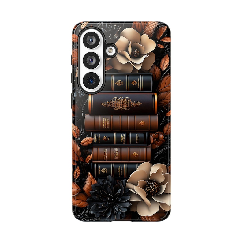 Brown Floral Bookshelf Phone Case, Bookish Flower Unique iPhone Galaxy Pixel Book Lover Gift image 16