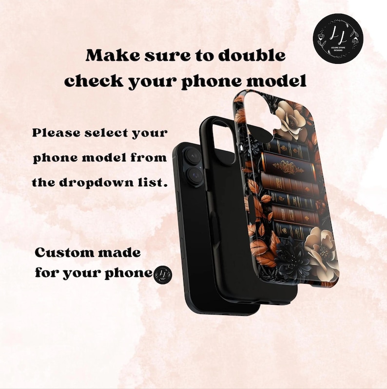 Brown Floral Bookshelf Phone Case, 3D looks Bookish Flower Aesthetic, Unique iPhone 16 15 14 13 12, Galaxy, Pixel Case, Cute Book Lover Gift