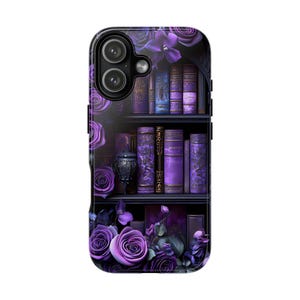 Bookish Phone Case, Purple Floral Vintage Library Design, Dark Academia Gothic iPhone Galaxy, Pixel Bild 17